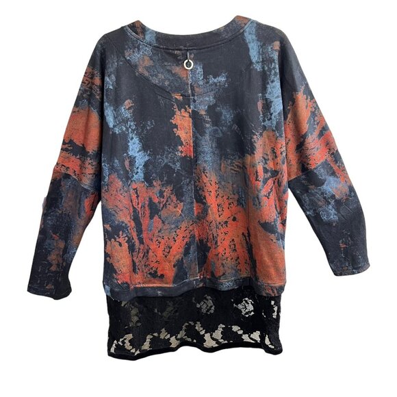 Kaktus Tunic Top XL Long Sleeve Lace Hem Trim Multicolor Black Blue Purple Brown - Picture 2 of 11